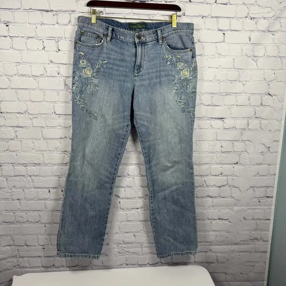 Lauren Ralph Lauren Embroidered Blue Boyfriend Jeans Size 10 - Picture 1 of 7
